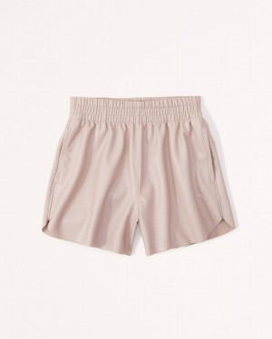 Grey / Brown Abercrombie And Fitch Vegan Leather Dolphin-hem Women Shorts | 87APESBRC