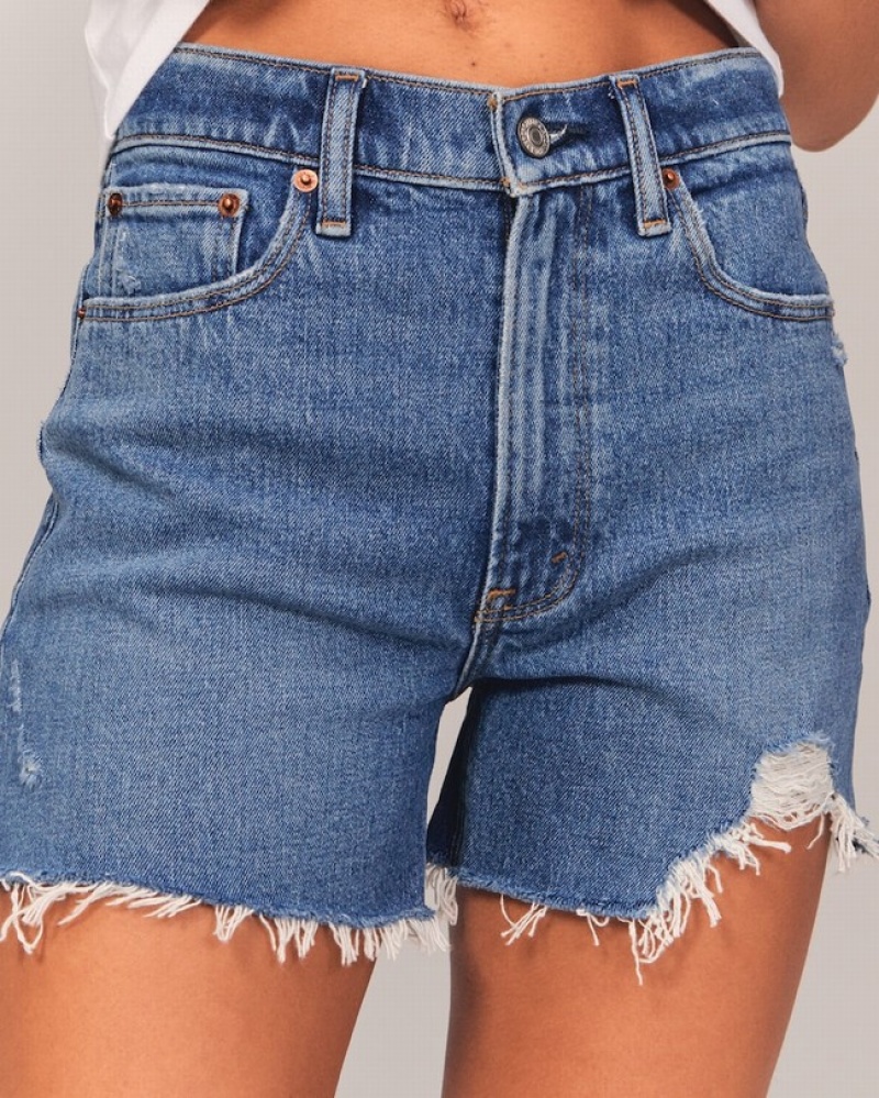 Blue Abercrombie And Fitch High Rise 4 Inch Mom Women Shorts | 91NDYPJWS