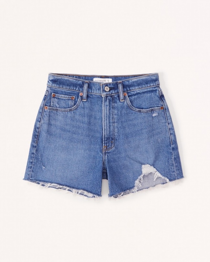 Blue Abercrombie And Fitch High Rise 4 Inch Mom Women Shorts | 91NDYPJWS